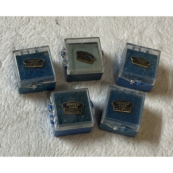Lot of 5 United Farm Real Estate Pins Original Plastic Cases - Picture 1 of 8